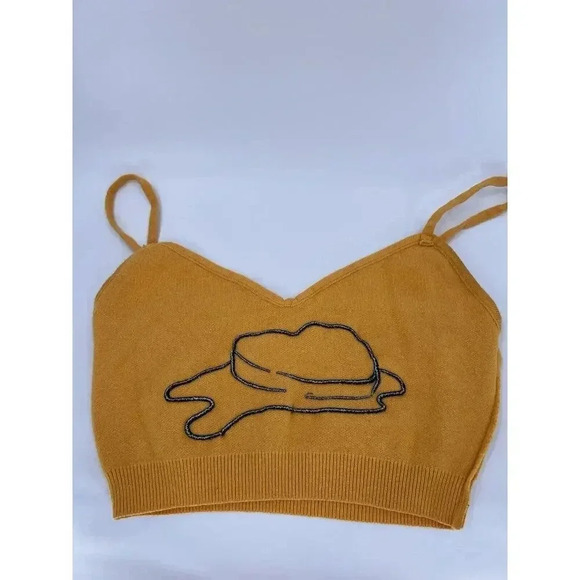 BTS Yellow Cropped Sweater Tank Top Embroidered "Butter" Women’s SMALL EUC - Picture 10 of 11